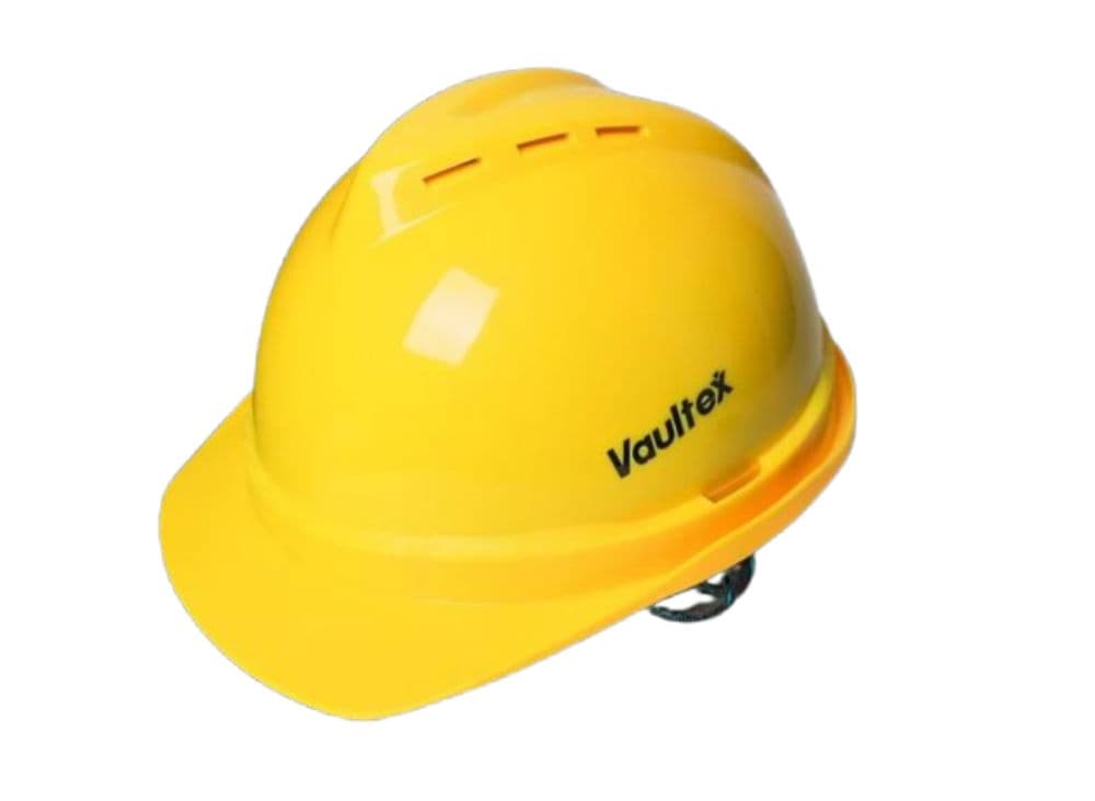 Range of safety helmets and hard hats on display