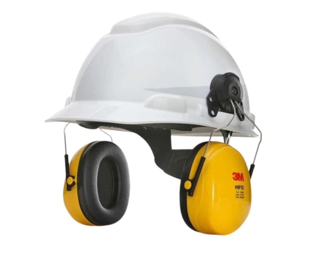 Safety Helmet with Attached Earmuffs